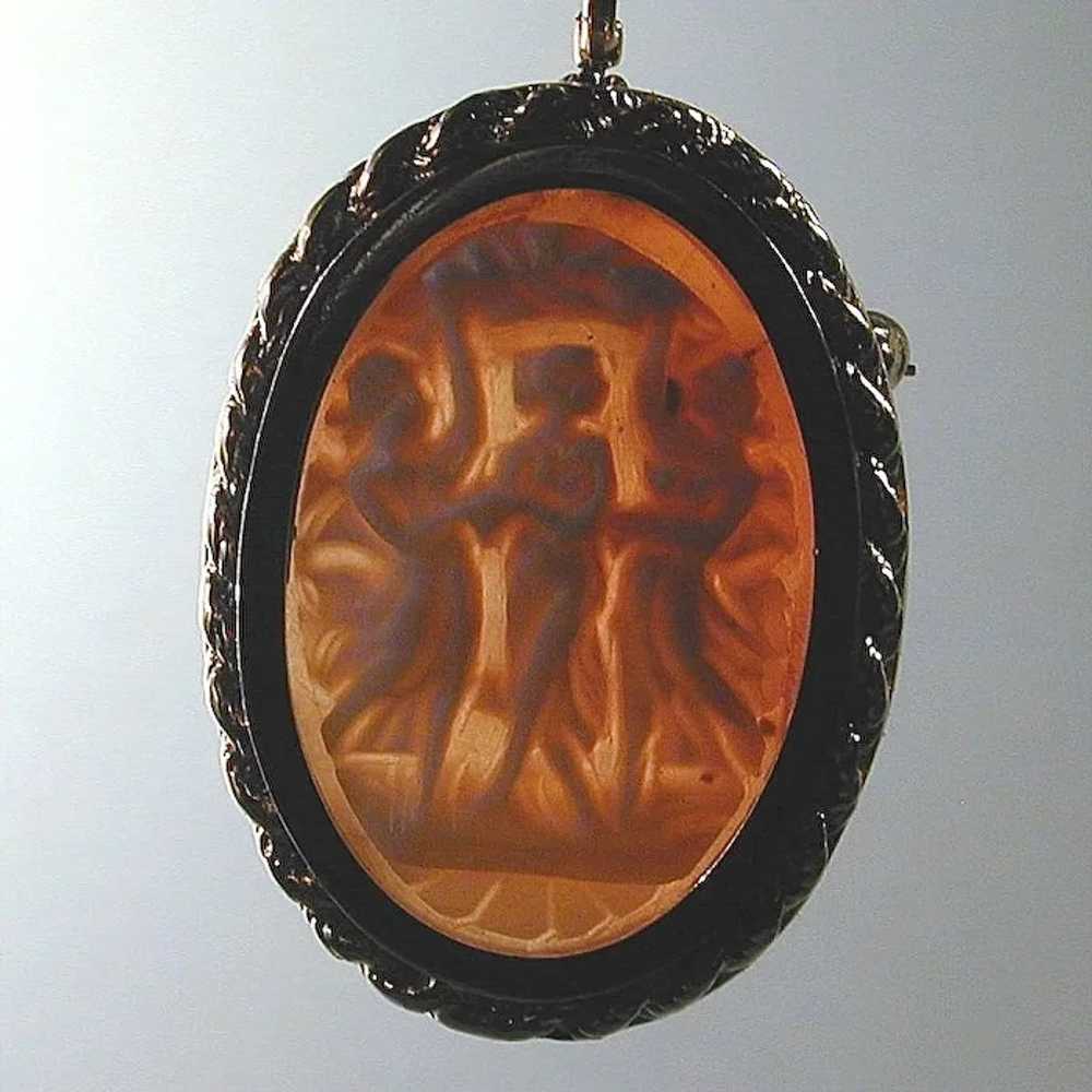 Dancing Three Graces Carved Cameo Pin Pendant 14k… - image 5