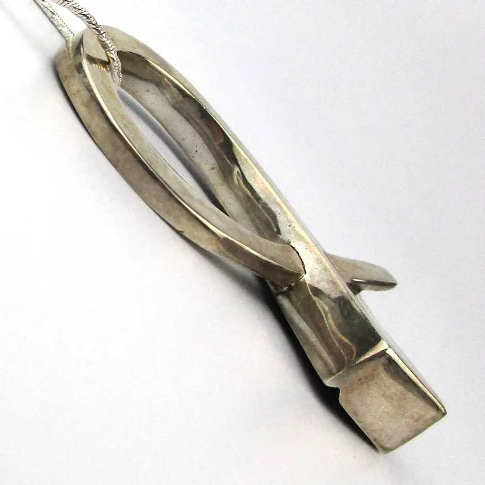 Big Heavy Sterling Silver Modernist Pendant Neckl… - image 4