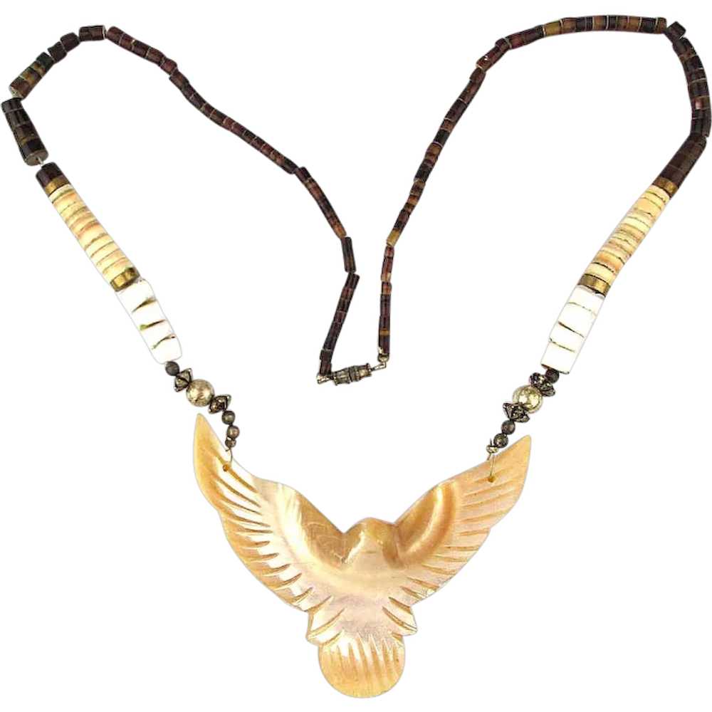 Native American Carved Mother-of-Pearl Shell Eagl… - image 1