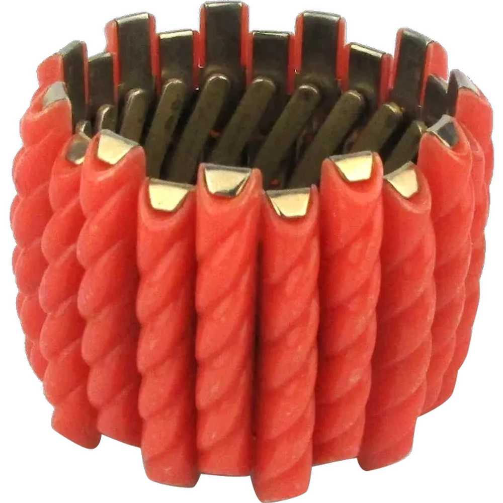 Rippling Coral Lucite Plastic Stretch Bracelet 2 … - image 1