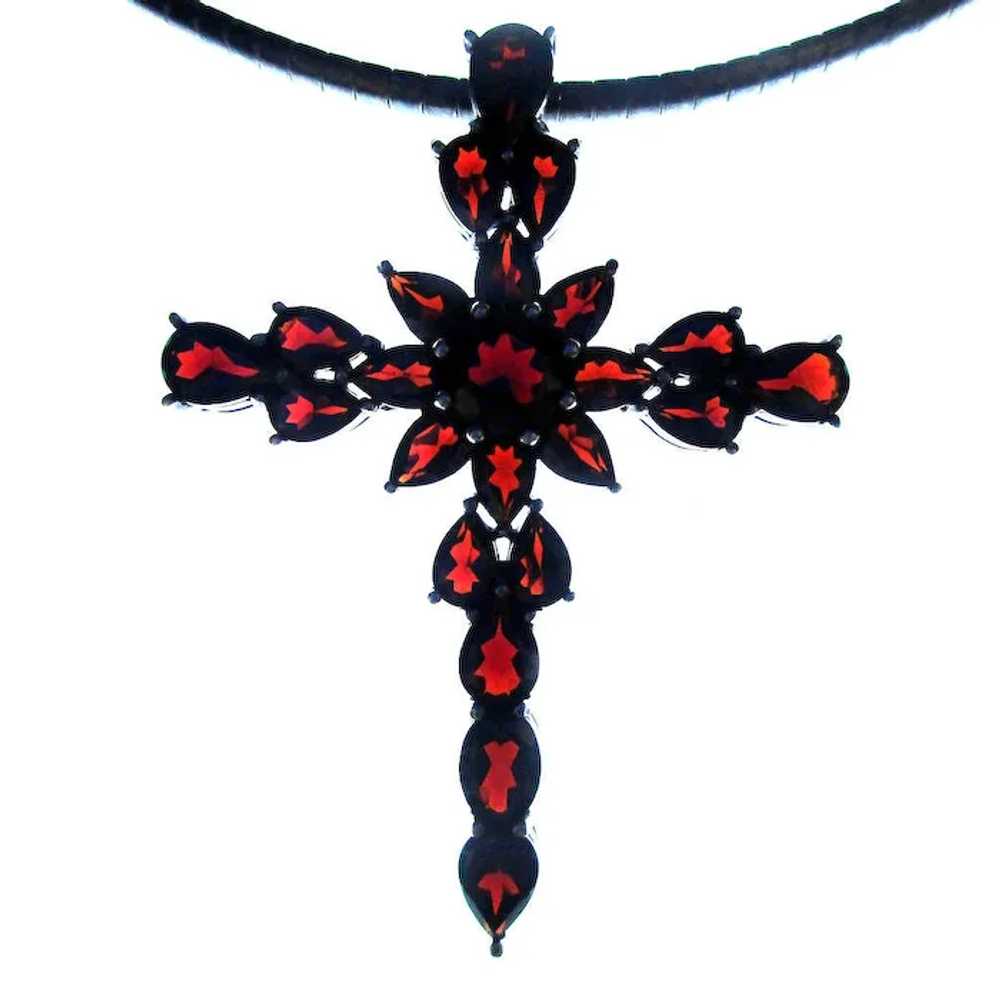 Vintage Sterling Silver Garnet Cross Necklace - image 2