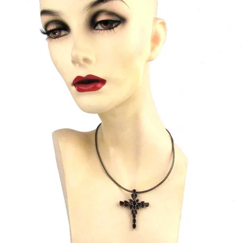 Vintage Sterling Silver Garnet Cross Necklace - image 3