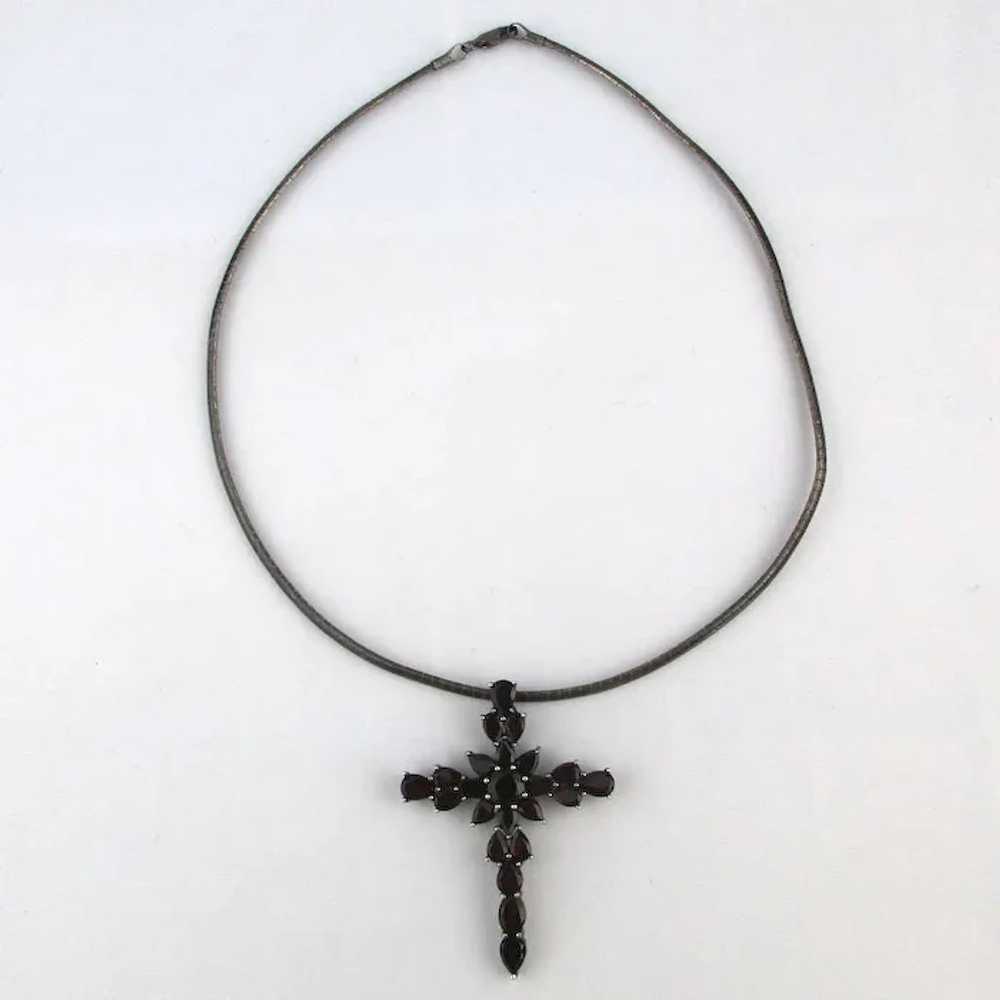 Vintage Sterling Silver Garnet Cross Necklace - image 4