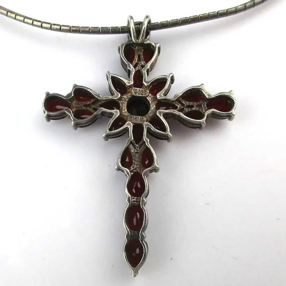 Vintage Sterling Silver Garnet Cross Necklace - image 5