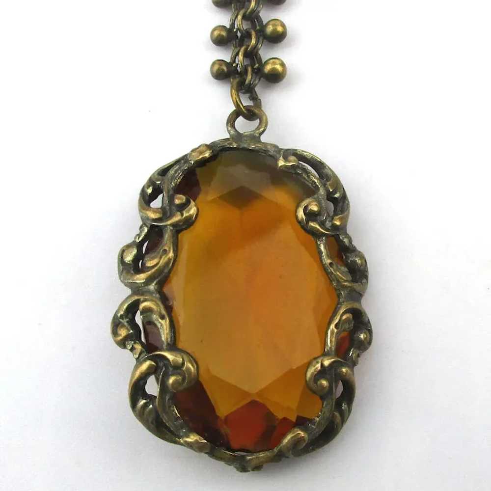 Victorian Amber Glass Drop Necklace w/ Unique Bum… - image 2