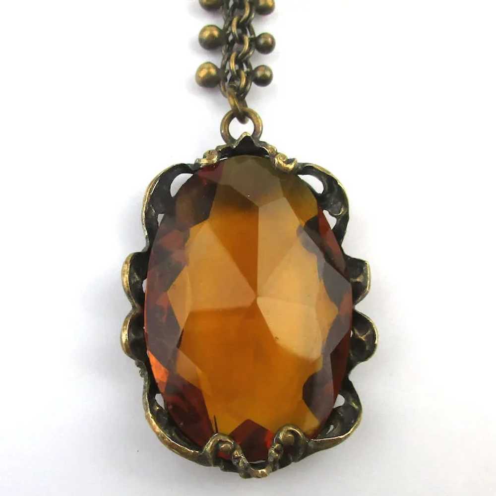 Victorian Amber Glass Drop Necklace w/ Unique Bum… - image 3