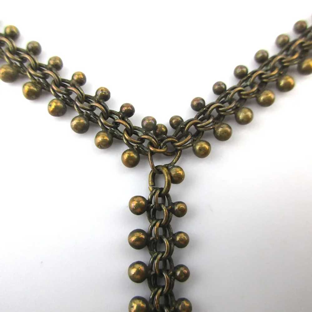 Victorian Amber Glass Drop Necklace w/ Unique Bum… - image 5