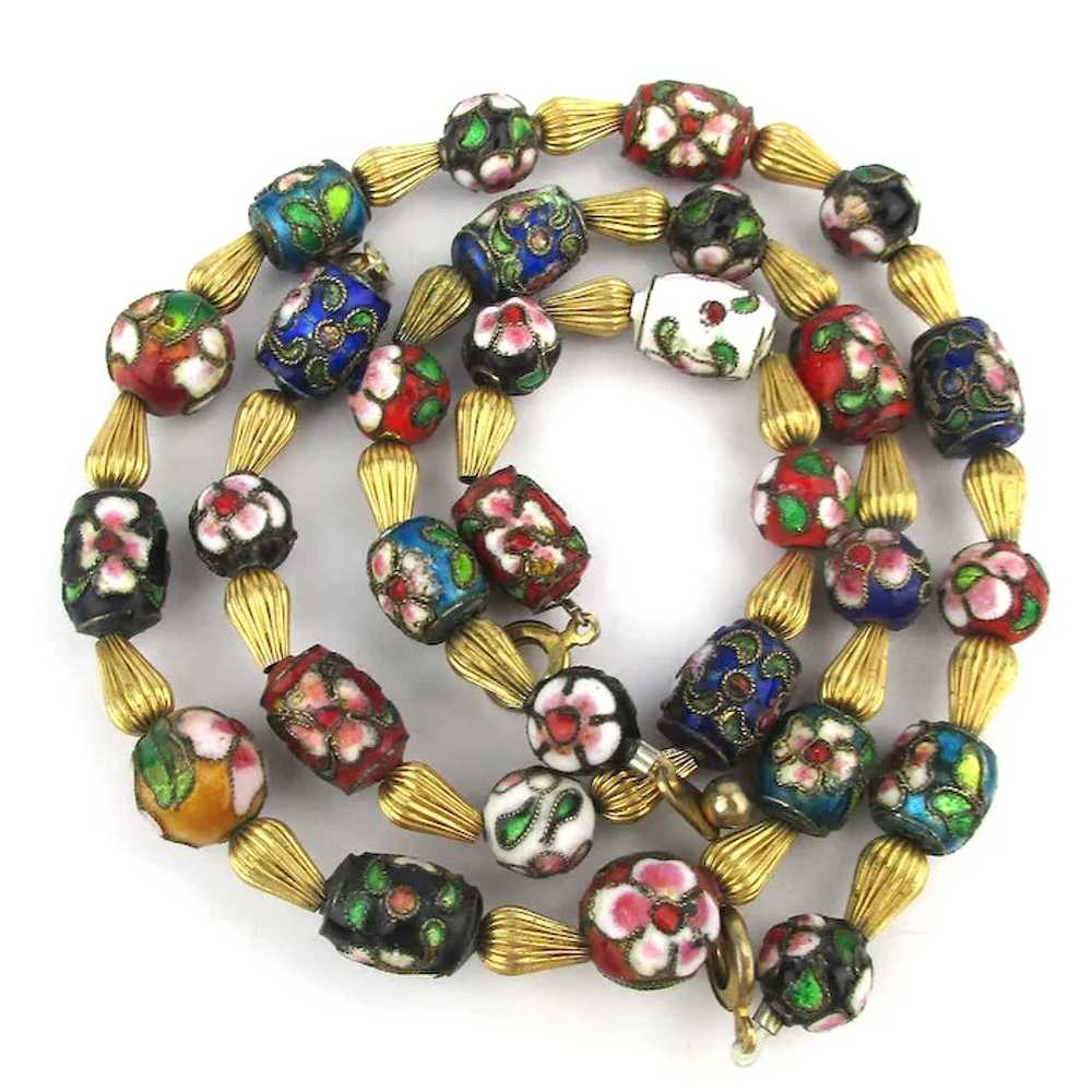 Vintage Enamel Bead Necklace Bracelet Set - image 2