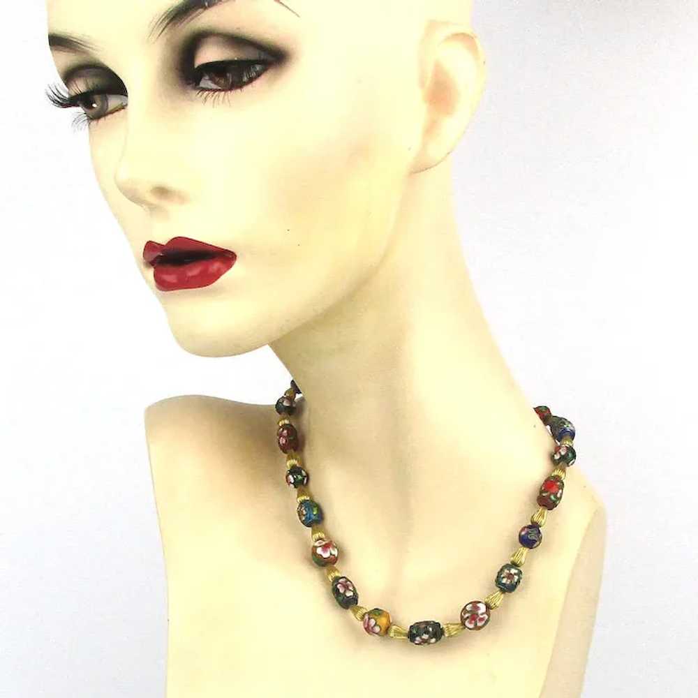 Vintage Enamel Bead Necklace Bracelet Set - image 3