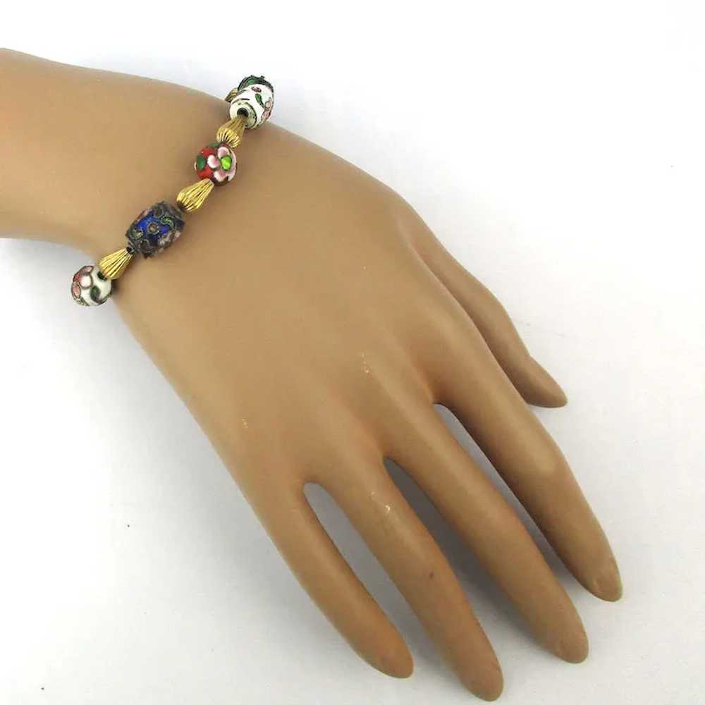 Vintage Enamel Bead Necklace Bracelet Set - image 4