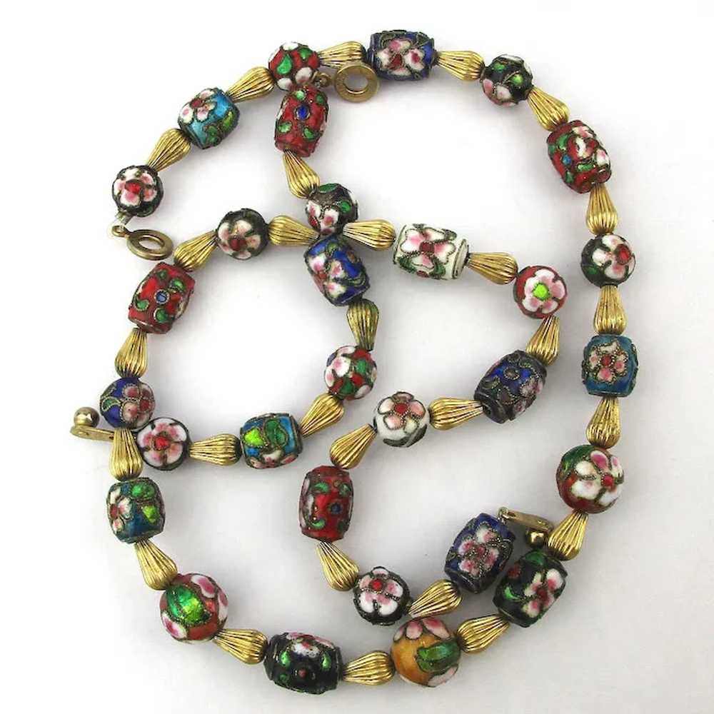 Vintage Enamel Bead Necklace Bracelet Set - image 5