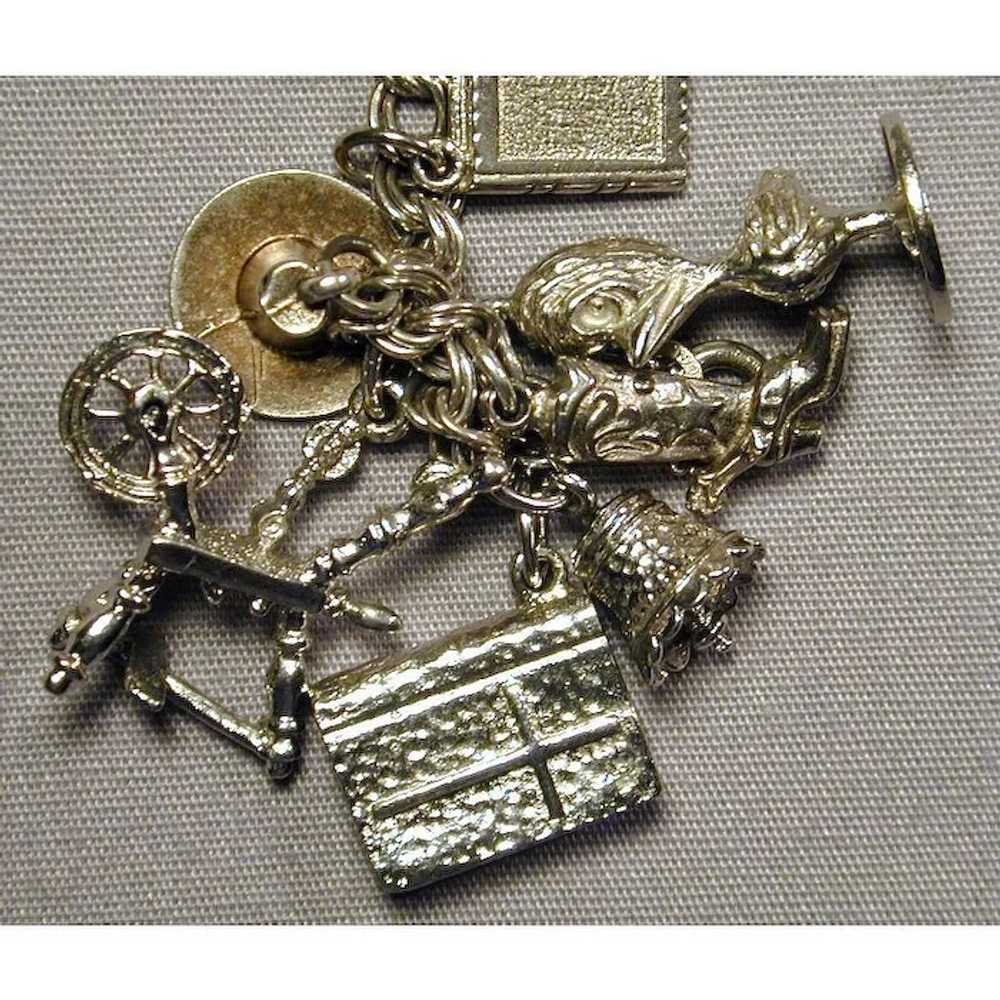 Vintage 1950s Sterling Silver Charm Bracelet 21 C… - image 5