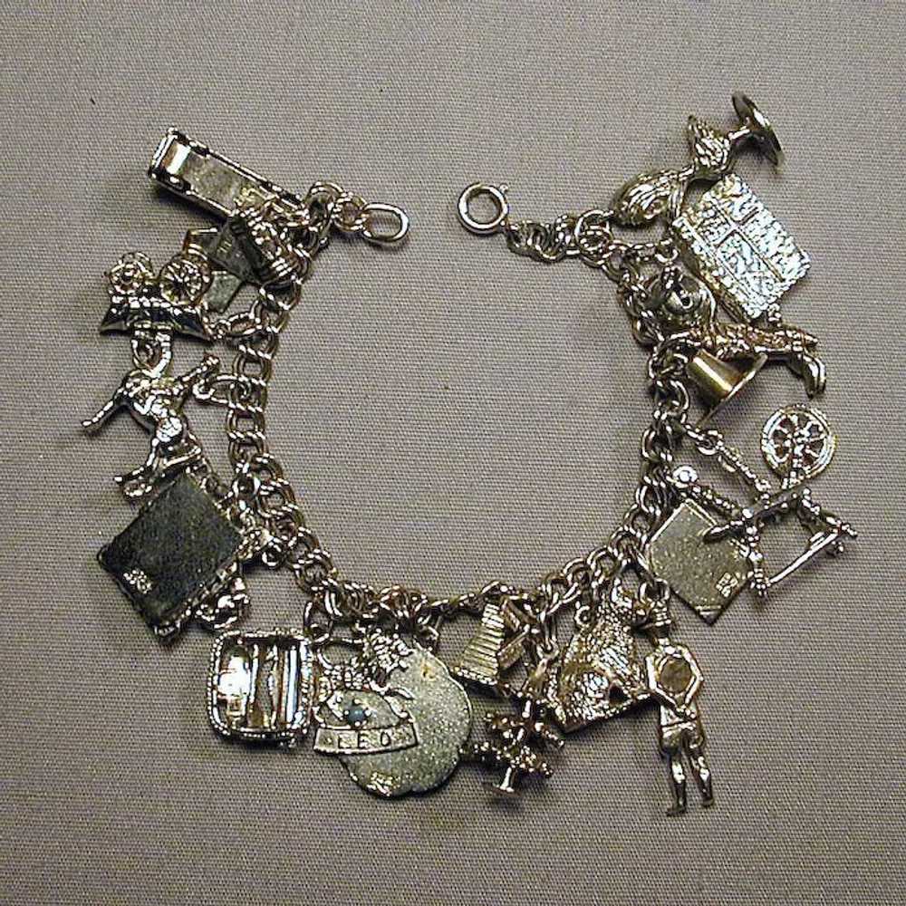 Vintage 1950s Sterling Silver Charm Bracelet 21 C… - image 6