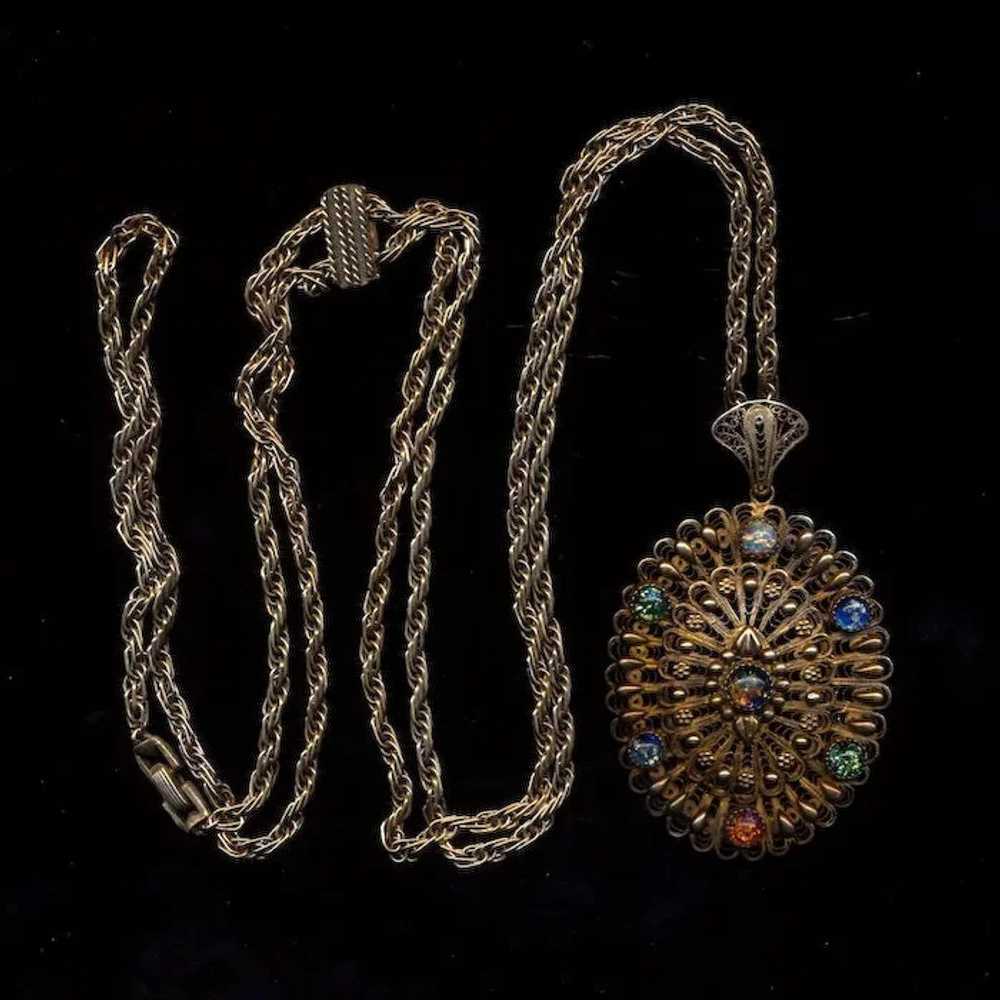 Huge Crown Trifari Sterling Silver Jeweled Pendan… - image 3