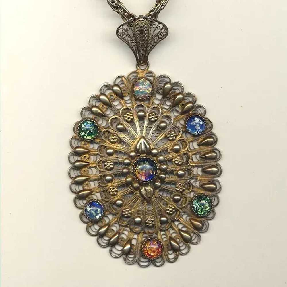 Huge Crown Trifari Sterling Silver Jeweled Pendan… - image 6