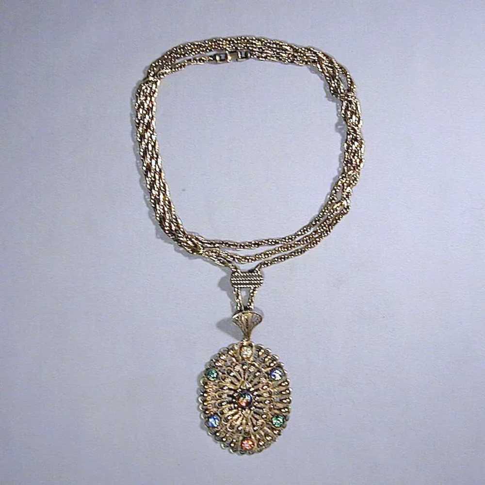 Huge Crown Trifari Sterling Silver Jeweled Pendan… - image 7