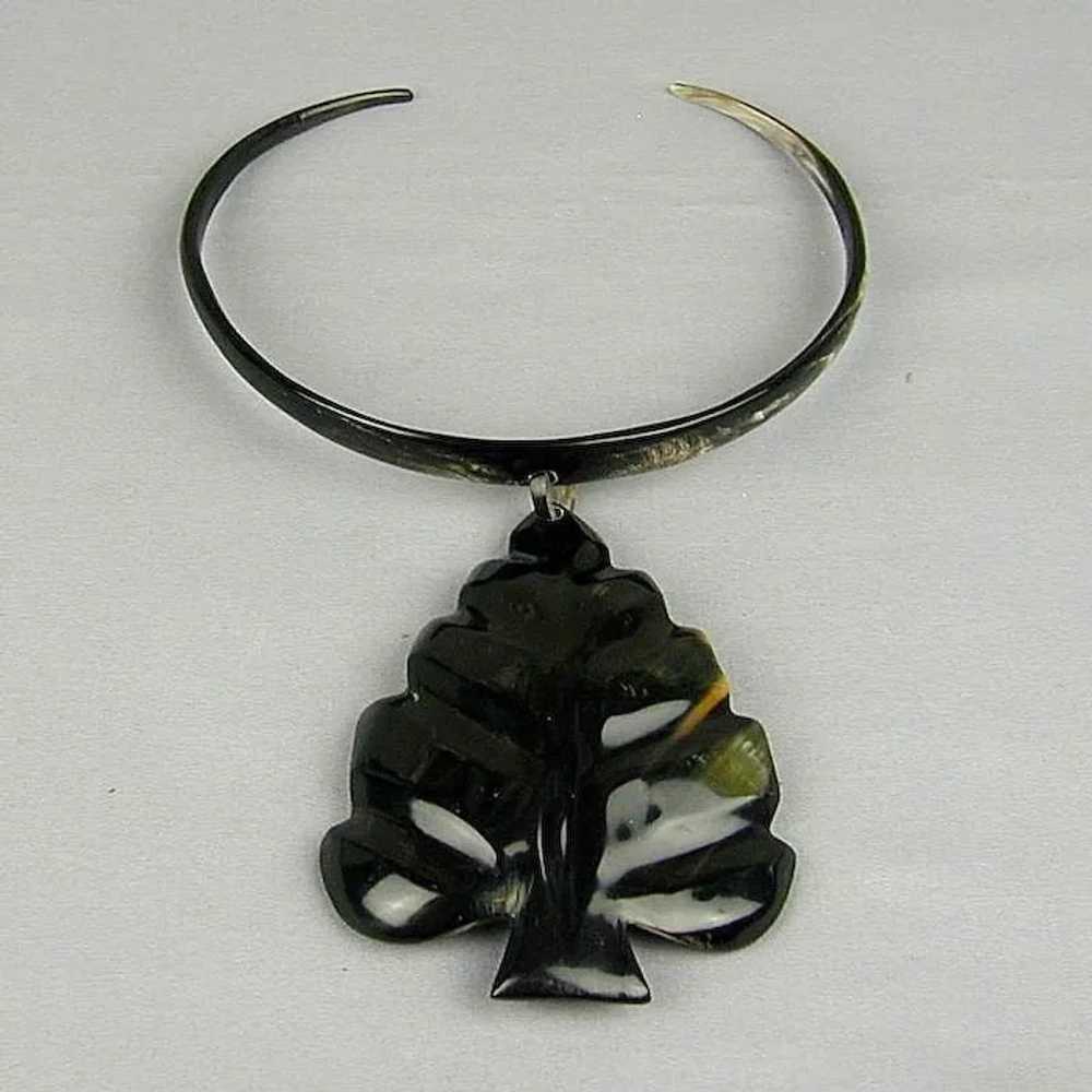 Vintage Exotic Zebu Horn Necklace - Carved & Beau… - image 2