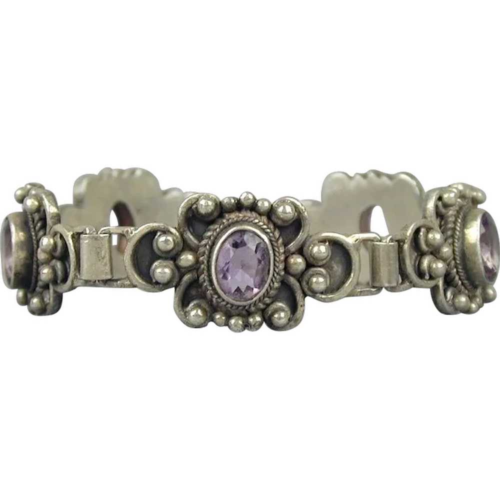 Vintage Sterling Silver Amethyst Bracelet - image 1