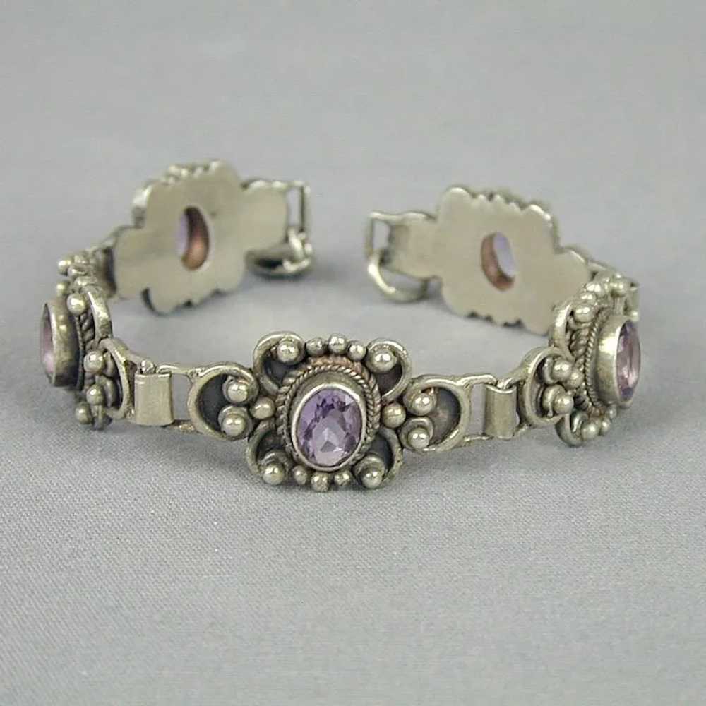 Vintage Sterling Silver Amethyst Bracelet - image 4