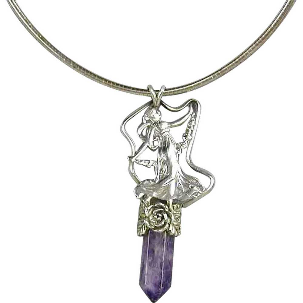 Vintage Sterling Silver Amethyst Crystal FAIRY Pe… - image 1