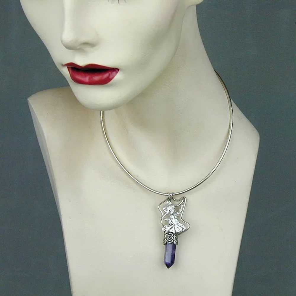 Vintage Sterling Silver Amethyst Crystal FAIRY Pe… - image 2