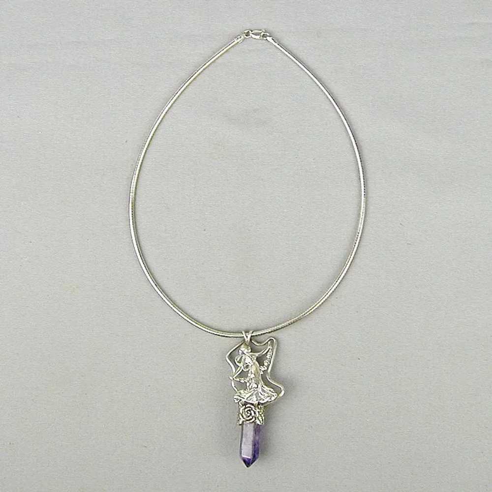 Vintage Sterling Silver Amethyst Crystal FAIRY Pe… - image 3