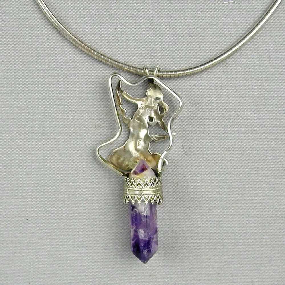 Vintage Sterling Silver Amethyst Crystal FAIRY Pe… - image 4