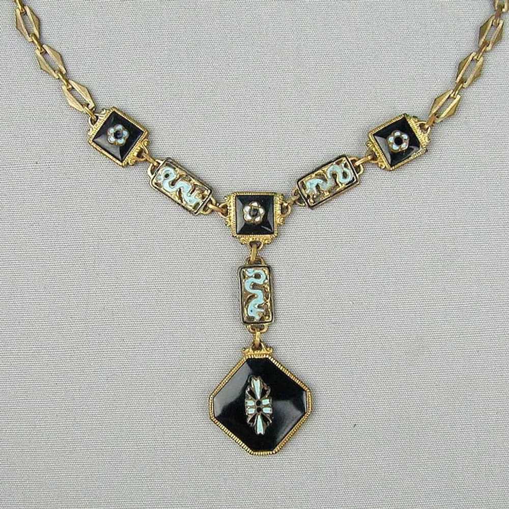 Vintage 1920s Art Deco Enamel Necklace - image 3