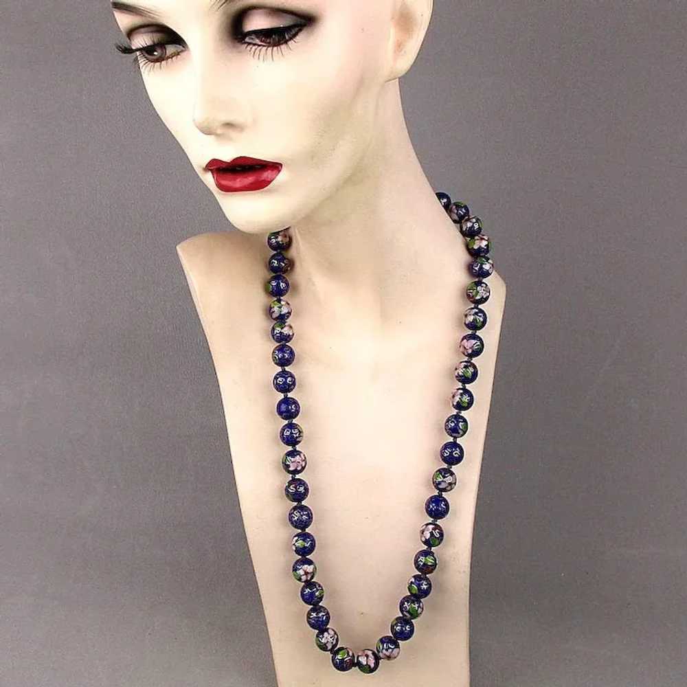 Long Chinese Cloisonne Enamel Bead Necklace 15mm … - image 2