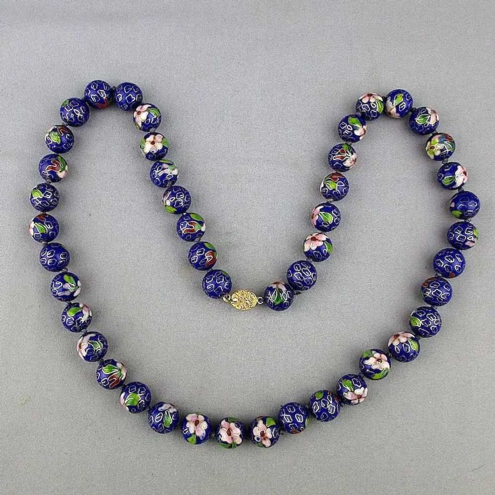Long Chinese Cloisonne Enamel Bead Necklace 15mm … - image 3
