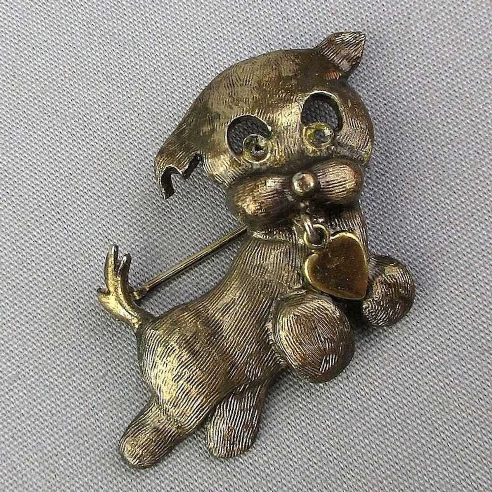 Vintage WELLS Gilded Sterling Silver Dog Pin w/ H… - image 2