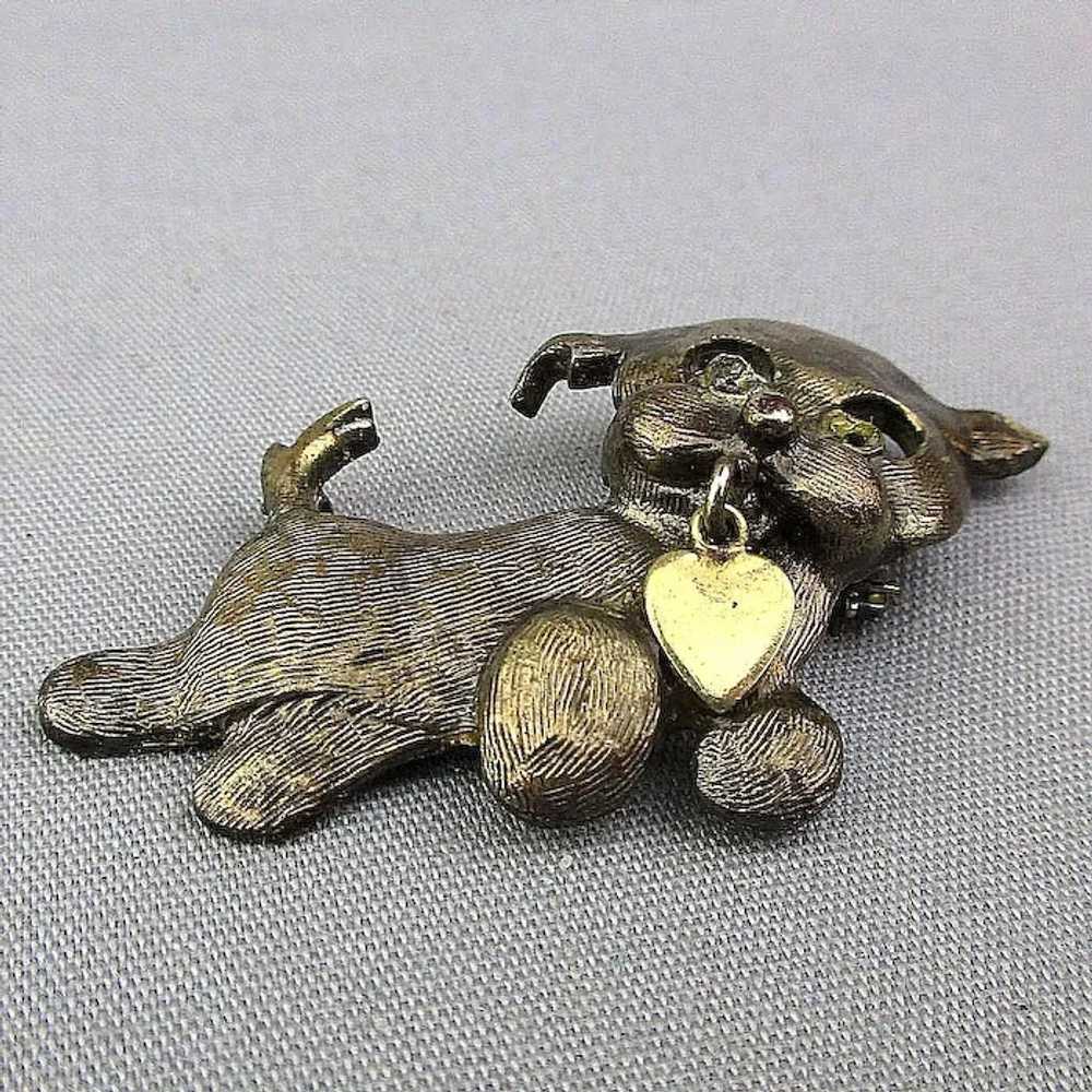 Vintage WELLS Gilded Sterling Silver Dog Pin w/ H… - image 3