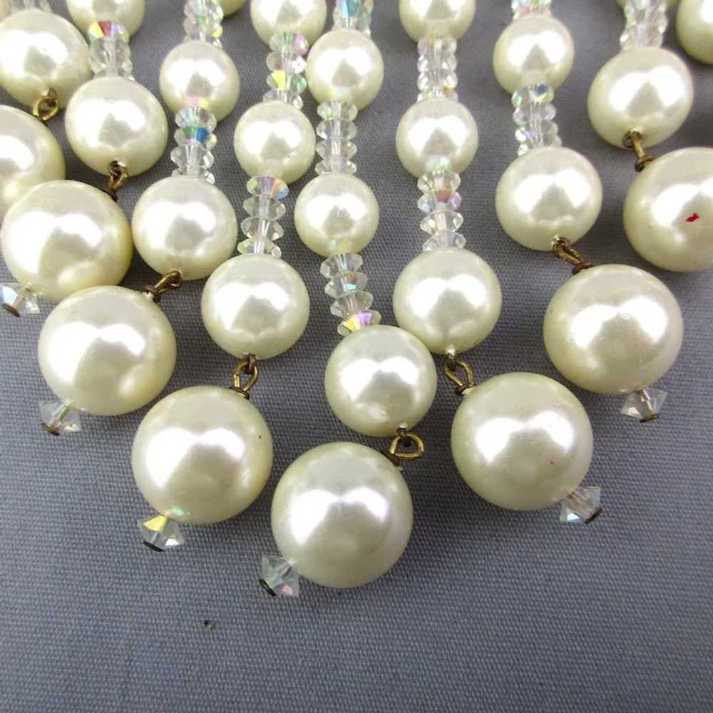 Big Vintage Faux Pearl - Crystal Bead Bib Necklace - image 3