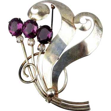 Art Deco Sterling Silver Rhinestone Pin Brooch - … - image 1