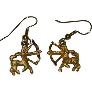 Vintage Sagittarius Gold Tone Earrings ~ Pierced - image 1