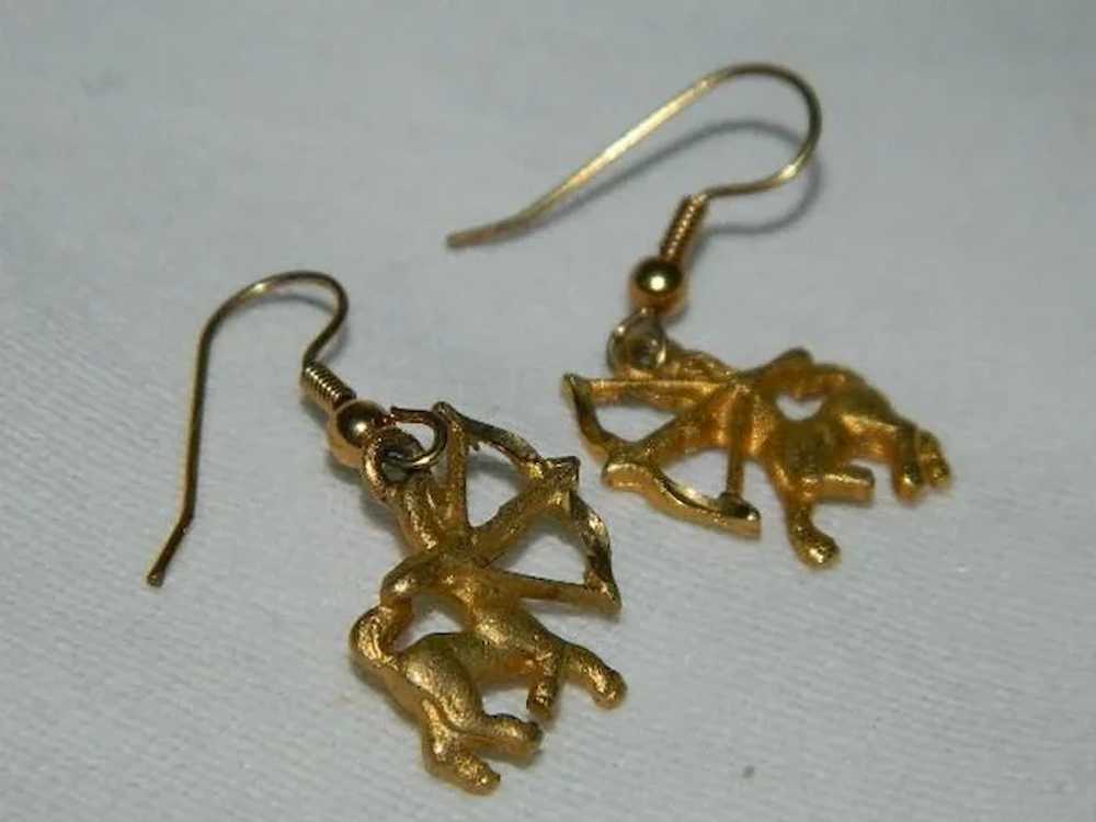 Vintage Sagittarius Gold Tone Earrings ~ Pierced - image 2