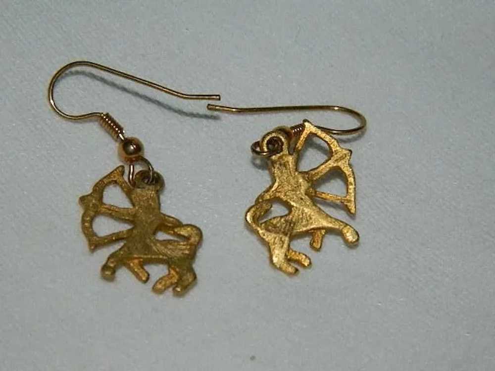 Vintage Sagittarius Gold Tone Earrings ~ Pierced - image 3