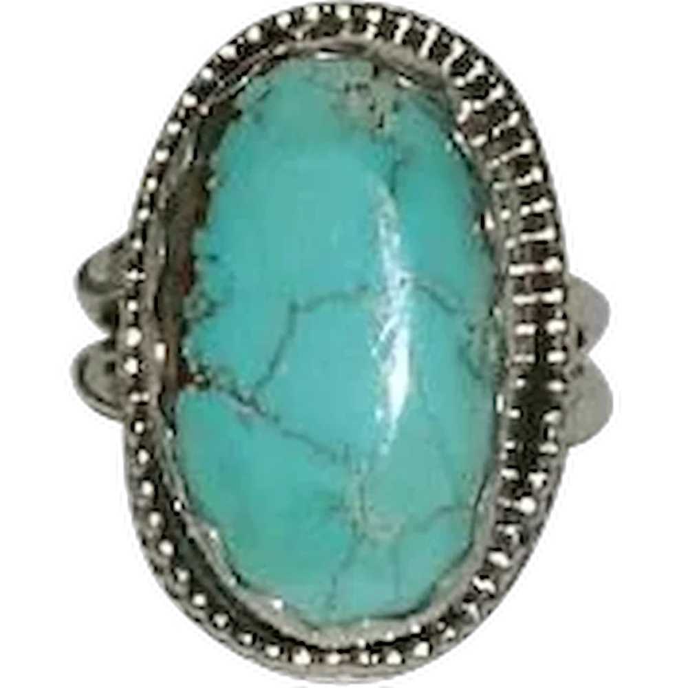 South West Style Royston Turquoise Silver Ring sz… - image 1