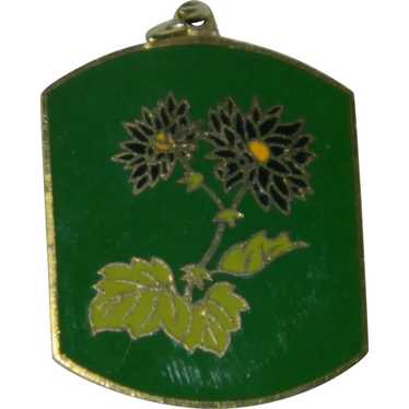 1970's Mod Green Cloisonne Flower Pendant - image 1