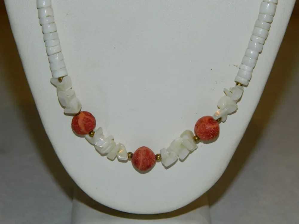 1970's Heishi Bead Mother of Pearl Chip and Nut B… - image 3