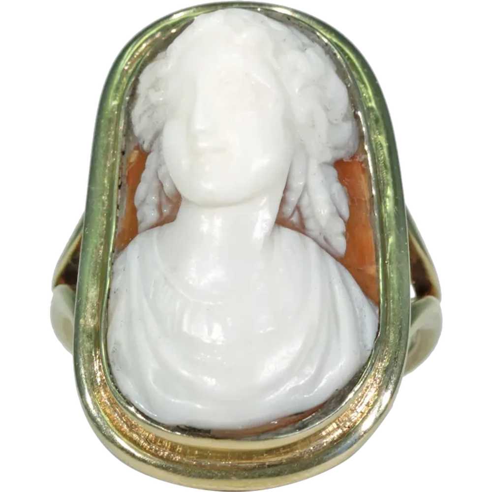 Antique Lovely Lady Cameo Ring Silver Gilt Frame - image 1