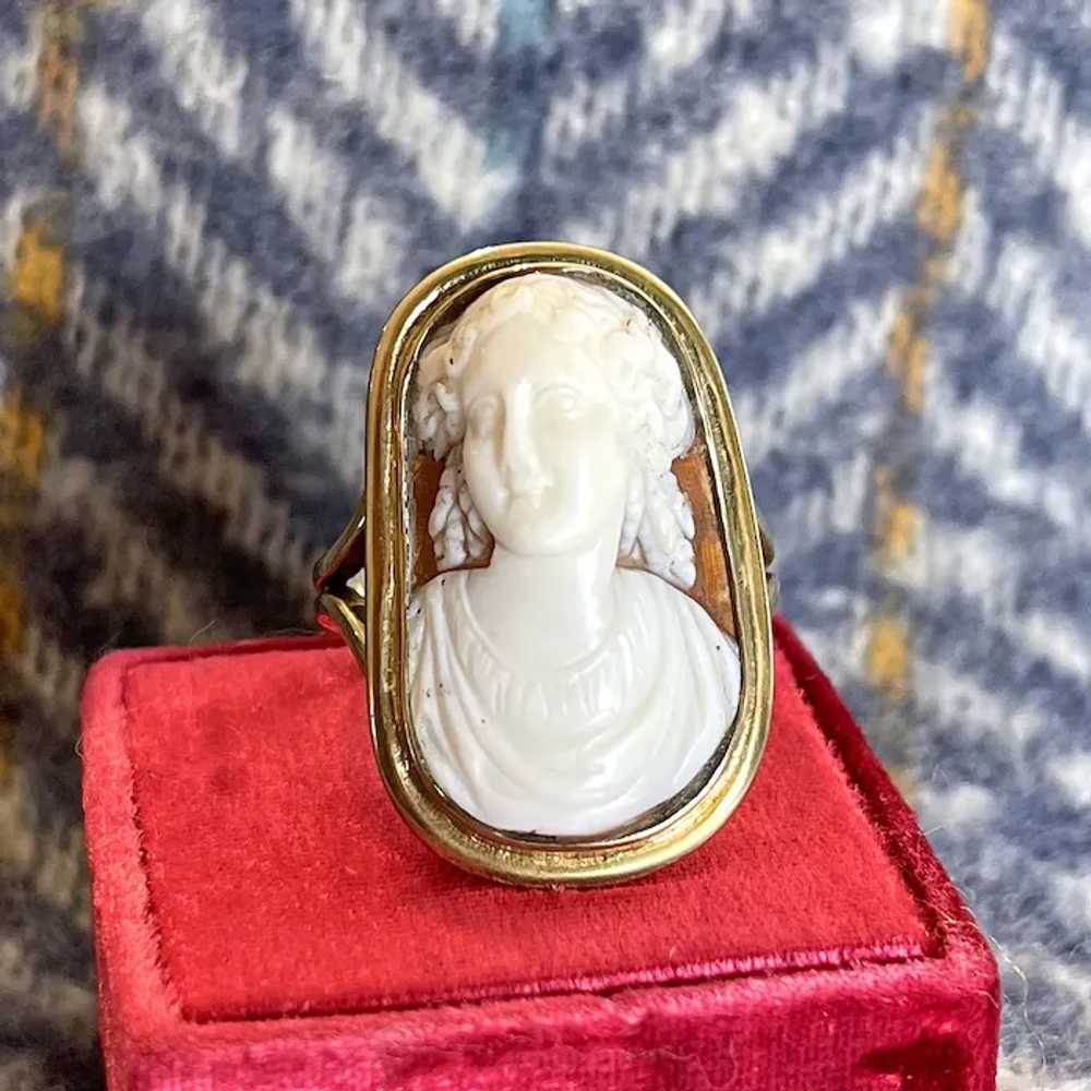 Antique Lovely Lady Cameo Ring Silver Gilt Frame - image 2