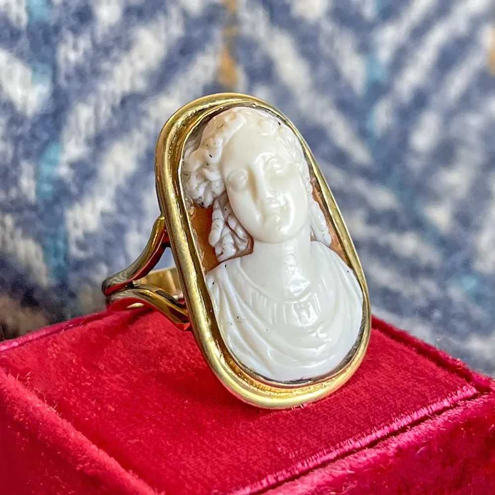 Antique Lovely Lady Cameo Ring Silver Gilt Frame - image 3