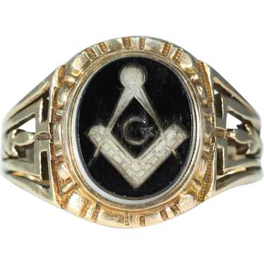 Antique Gold Sardonyx Carved Masonic Ring Intaglio