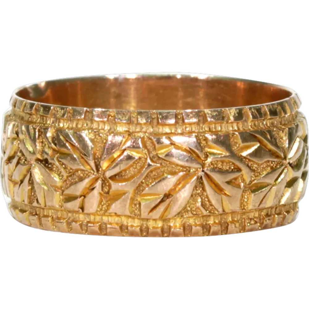 Victorian Leaves 9k Gold Wedding Band Ring Sz 6 - image 1