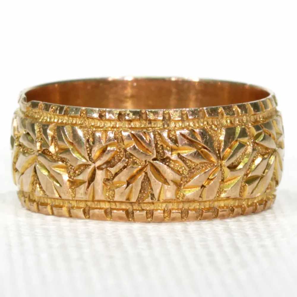 Victorian Leaves 9k Gold Wedding Band Ring Sz 6 - image 4