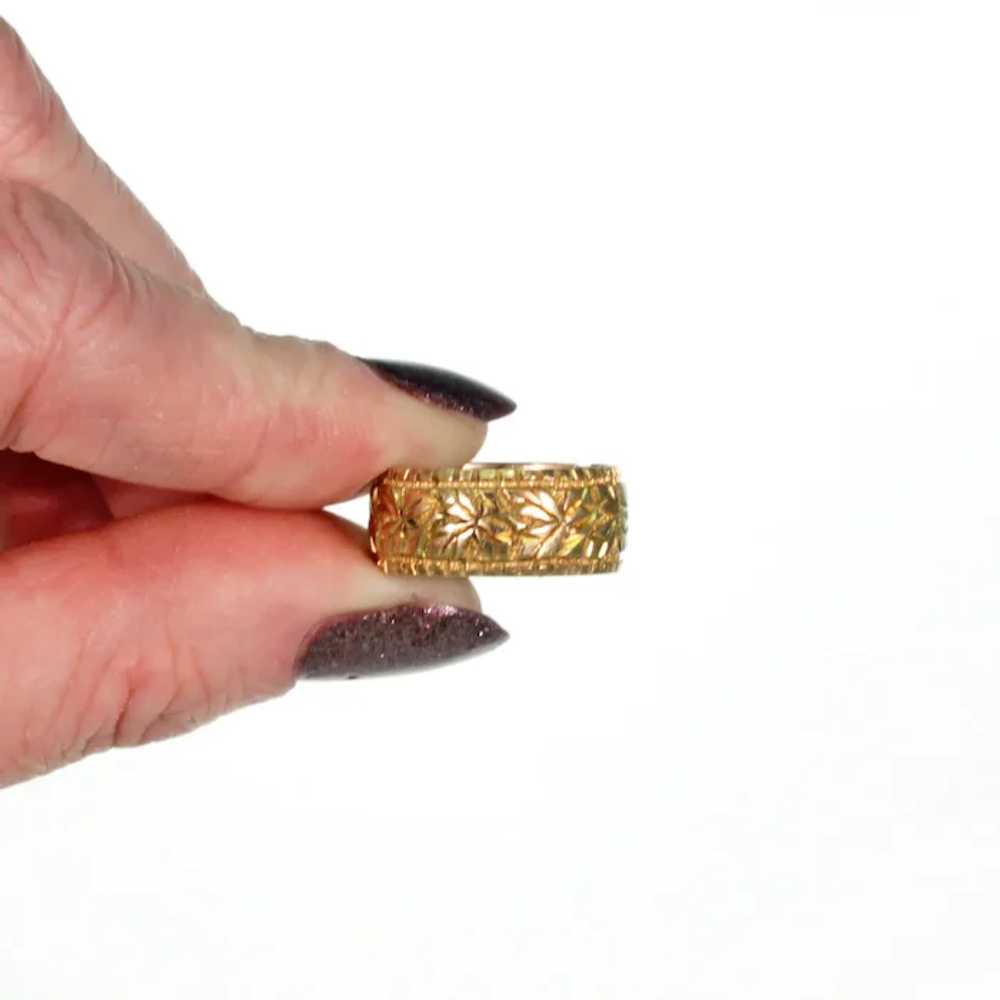 Victorian Leaves 9k Gold Wedding Band Ring Sz 6 - image 7