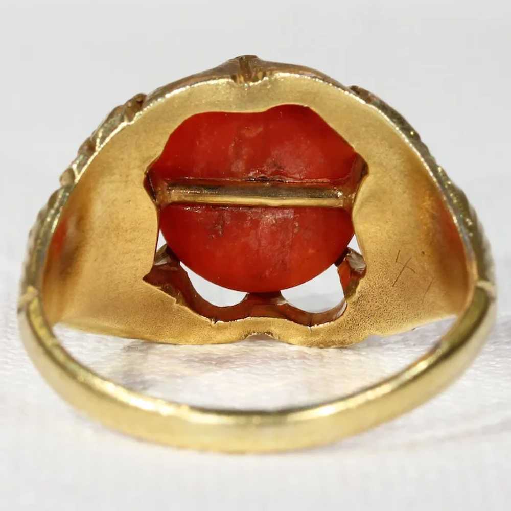 Antique Red Coral Button Ring with Floral Motif - image 4