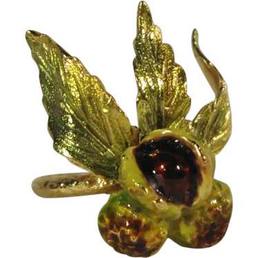 Art Nouveau 18K Gold, Enameled Chestnuts Ring C. … - image 1