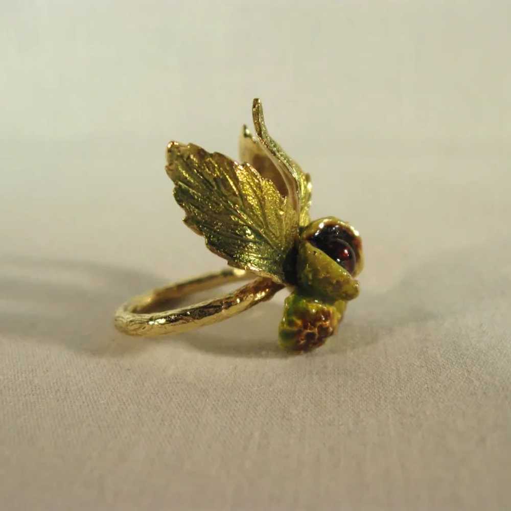 Art Nouveau 18K Gold, Enameled Chestnuts Ring C. … - image 3